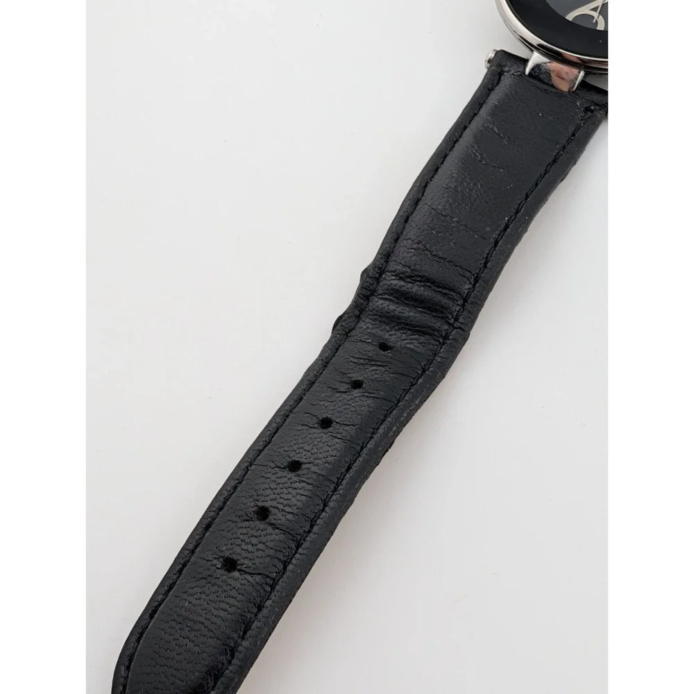 Anne Klein Watch Women 34mm Silver Case Black Leather Band‎ AK/1065 New Battery